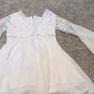 White Lace Chiffon Long Sleeve Dress